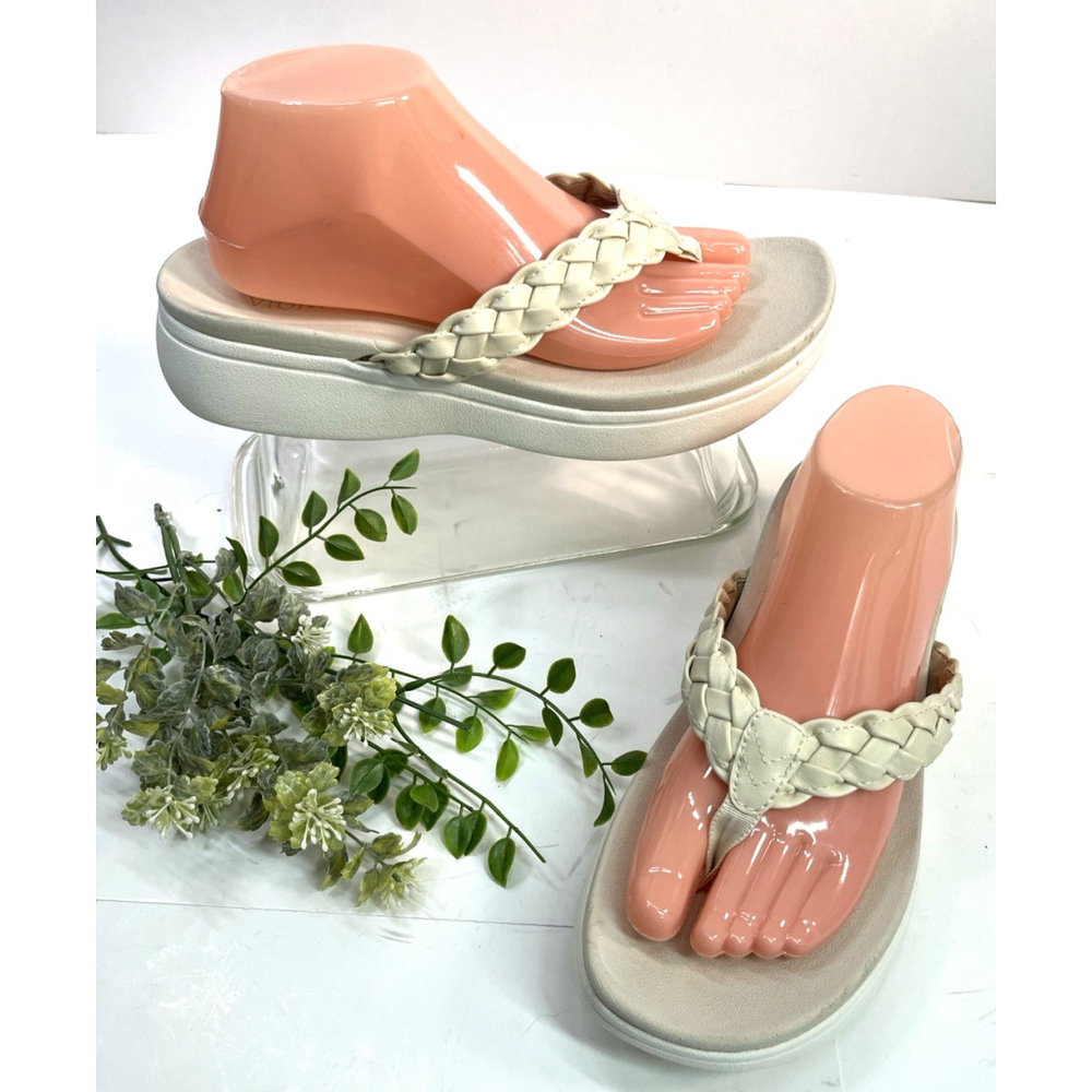 Vionic Sandal Womens Size 10 Beige Cream Platform Braided Thong Kenji Comfort